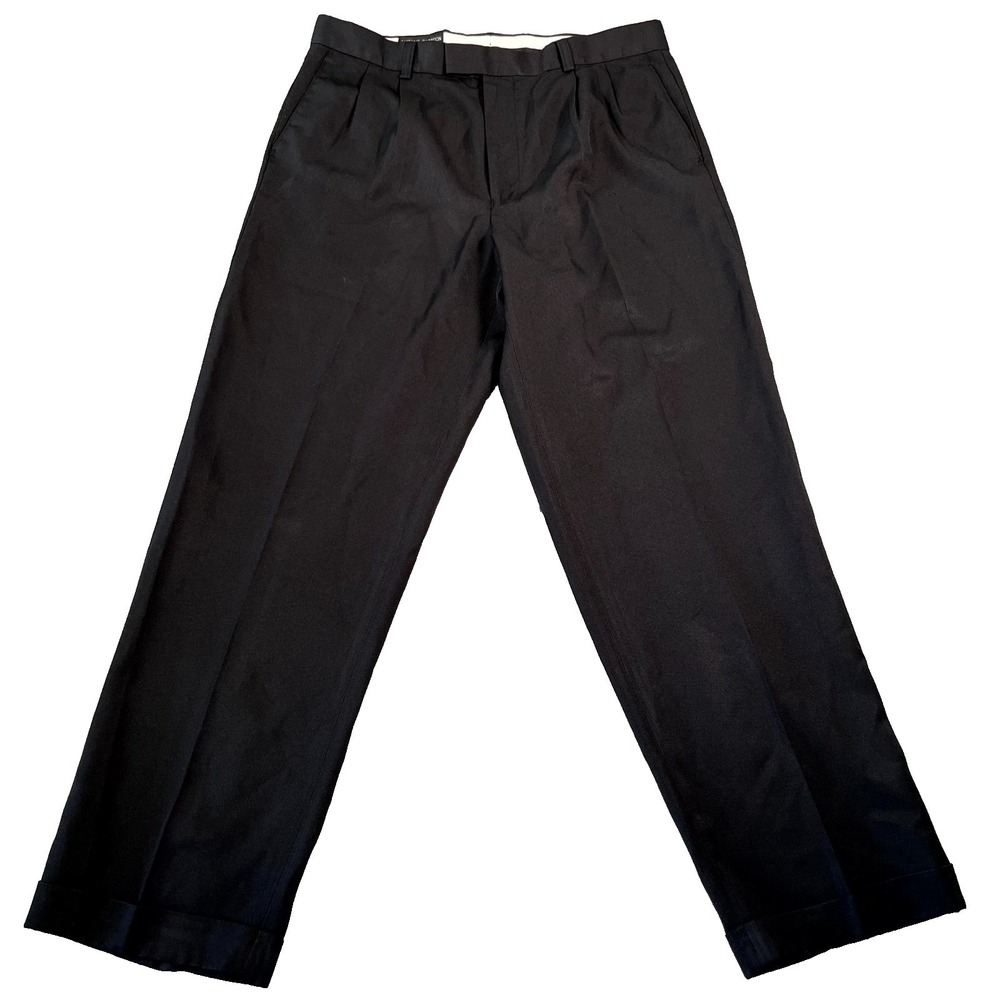Michael Brandon Dress Pants Mens 36x32 Black Pinstripes Pleated Front Formal